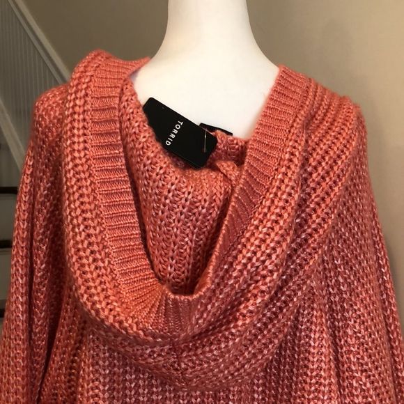TORRID Rose Long Sleeve Chunky Woven Hooded Pullover W. Lace Up Front Sz 5X NWT - Picture 8 of 16